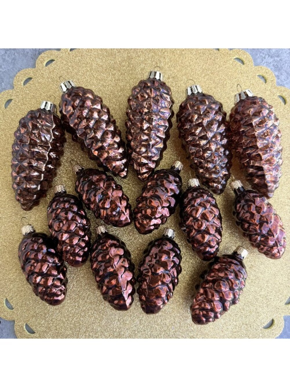 Lot of 14 Brown Pine Cone Pinecone Glass Christmas Ornaments